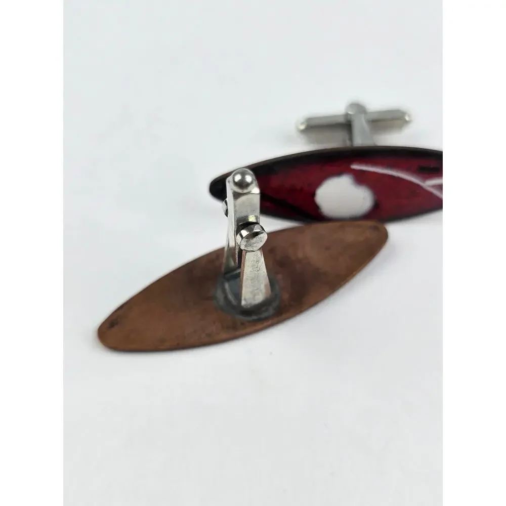 Lot 4 Sets Enamel On Copper Abstract Cufflinks 1960's Signed 